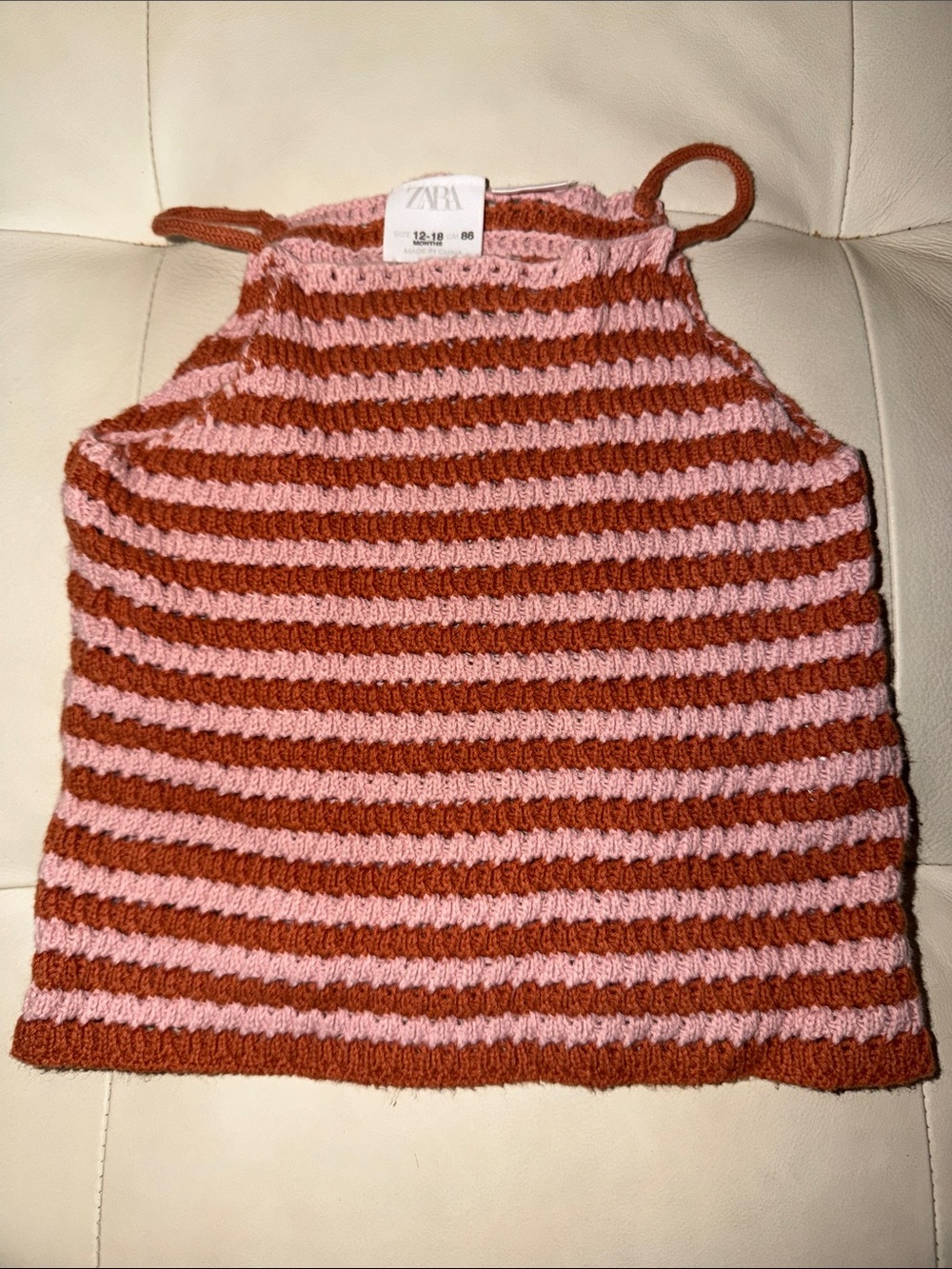 Zara Pink & Rust Striped Knit Halter Tank